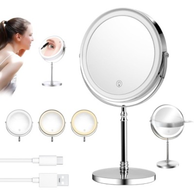 LUSTERKO KOSMETYCZNE PODŚWIETLANE LUSTRO DO MAKIJAŻU OBROTOWE 360°