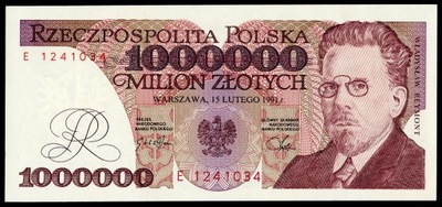 59.! Banknot 1 Milion, 1000000 zł / seria E 1991 r. Reymont / UNC