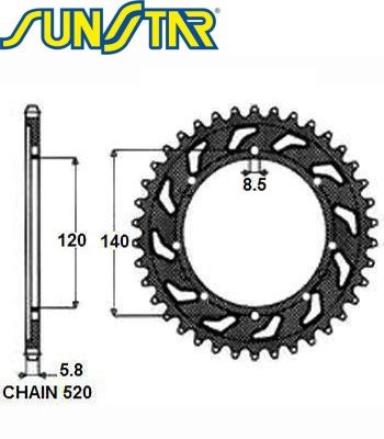 ENGRANAJE NAPEDZANA DE ACERO SUNSTAR SUNR1-3532-46  