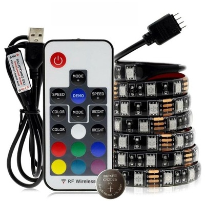 5 M TAŚMA LED RGB 5050 PODŚWIETLENIE TV USB PILOT