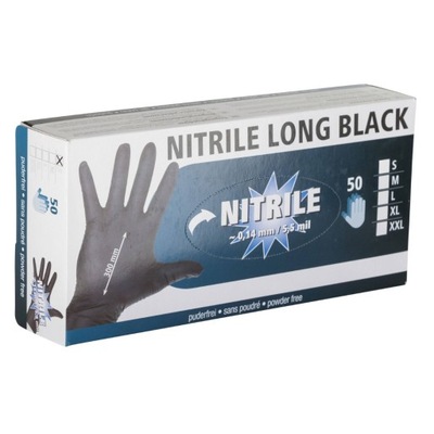 Rękawice Nitrile Long Black 30cm czarne 50szt. Kerbl M