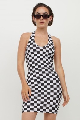 H&M Sukienka z mocowaniem na karku szachownica XL