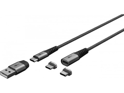 Kabel do ładowania USB + USB-C 2w1 magnetyczny, solidny tekstylny oplot, 1m