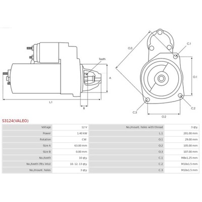 STARTERIS AS-PL S3124(VALEO) 