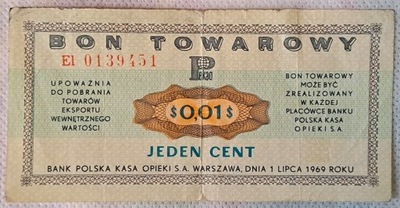 1 cent 1969 bon towarowy Pewex seria EI