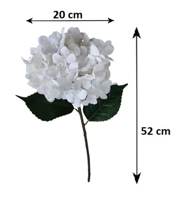 HORTENSJA biała duża 52 cm gałązka z liśćmi PREMIUM komunia ślub wesele