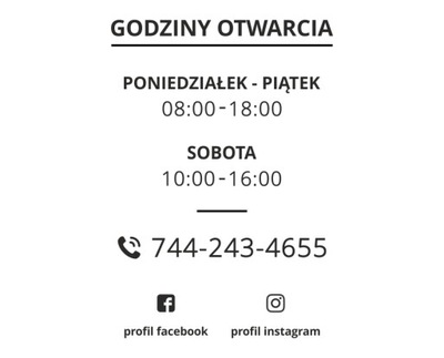 Naklejka godziny otwarcia na szybę sklepu, lokalu - białe litery