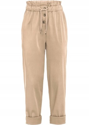 SPODNIE Z GUMKĄ PAPERBAG BEŻOWE 1N2E15 Bonprix 40