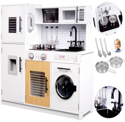 DUŻA KUCHNIA DREWNIANA dla Dzieci EDUKACYJNA INTERAKTYWNA LEDY +AKCESORIA