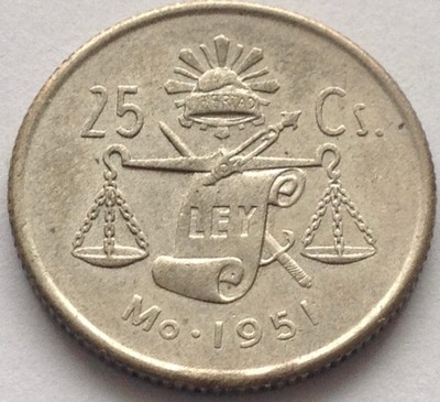 Meksyk 25 Centavo 1951 srebro