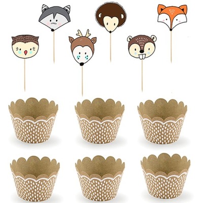 PAPILOTKI DO MUFFINEK Z PIKERAMI WOODLAND-6SZT-960