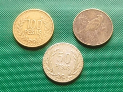 KOLUMBIA - Zestaw 3 monet każda inna 50 100 200 Pesos 1990 1995 2015 k21