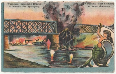 WARSZAWA. Most kolejowy w czasie zburzenia