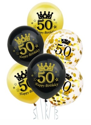 Balony na 50 urodziny złote i czarne 6 szt. 30 cm
