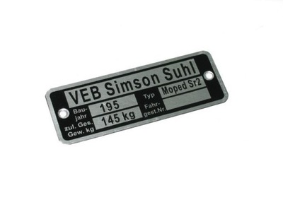 Tabliczka znamionowa Simson SR2