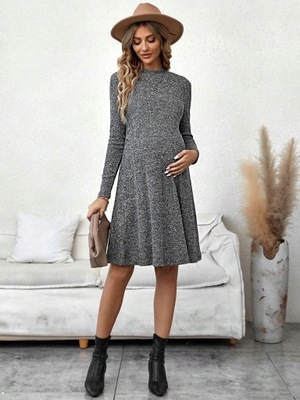 SHEIN SZARA CIĄŻOWA SUKIENKA Z DŁUGIM RĘKAWEM A-LINE XXL 61311