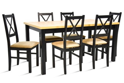 Drewniany stół rozkładany 90x160/200 6 krzeseł