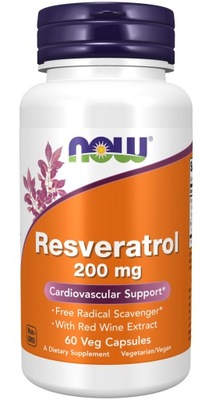 NOW Natural Resveratrol Resweratrol 200mg + Extrakt z Czerwonego Wina 120k