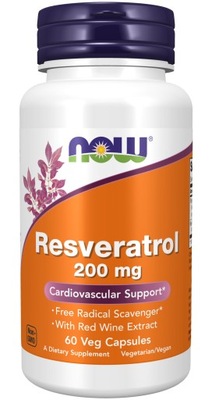 NOW Natural Resveratrol Resweratrol 200mg + Extrakt z Czerwonego Wina 60k