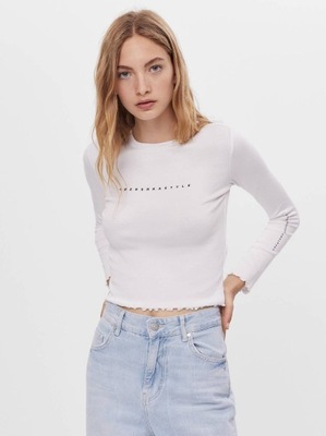 BERSHKA BIAŁA BLUZKA T-SHIRT NAPIS 73495462 R.S