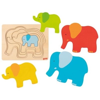 GOKI Drewniana układanka warstwowa Słonie
