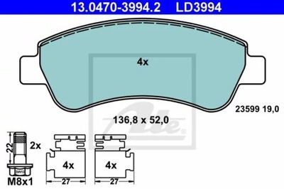 ATE 13.0470-3994.2 КОМПЛЕКТ КОЛОДОК ТОРМОЗНЫХ, ТОРМОЗА TARCZOWE