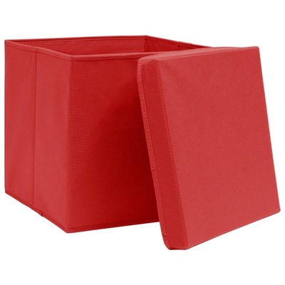 Pudełka z pokrywami, 10 szt., czerwone, 32x32x32 cm, tkanina