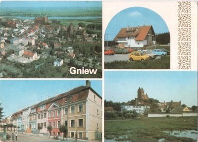 GNIEW - RYNEK + KOŚCIÓŁ GOTYCKI - WIDOK - 1985R