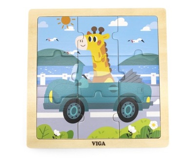 Drewniane Puzzle na podkładce - Auto Viga 9 el.