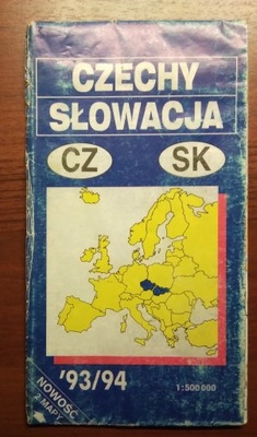 Czechy Słowacja mapa samochodowa 1993 r.