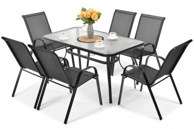 Zestaw mebli ogrodowych PORO - stół i 6 krzeseł - czarny