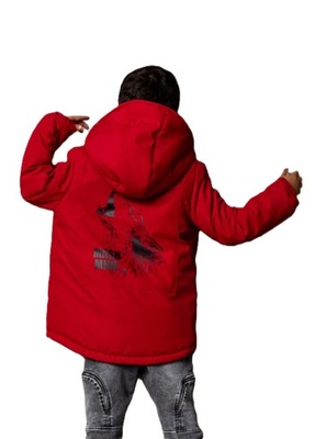 Czerwona kurtka zimowa z kapturem i wilkiem Mash MNIE 104 110