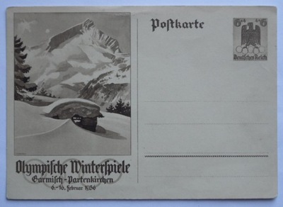 III Rzesza kartka pocztowa, zimowa Olimpiada Garmisch Partenkirchen, 1936