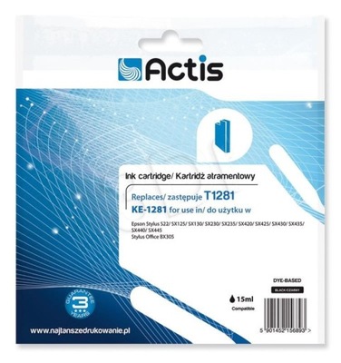Tusz ACTIS KE1281 (zamiennik Epson T1281; Standard; 15 ml; czarny)
