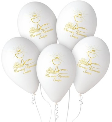 Balony lateksowe komunijne Pierwsza Komunia Święta Kielich 5 sztuk