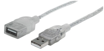 Manhattan Przedłużacz Kabel USB 2.0 A-A M/F 1,8 m Srebrny