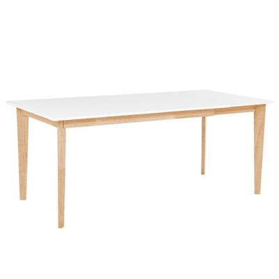 Stół do jadalni rozkładany 140/180 x 90 cm biały z jasnym drewnem SOLA