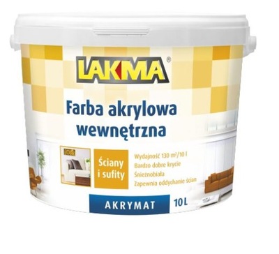 Farba Emulsja Akrylowa Biała AKRYMAT LAKMA 10 L