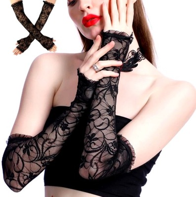 Rękawiczki koronkowe czarne mitenki retro gotyckie