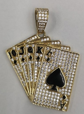 Złota zawieszka 9,30g p585 talia kart poker królewski