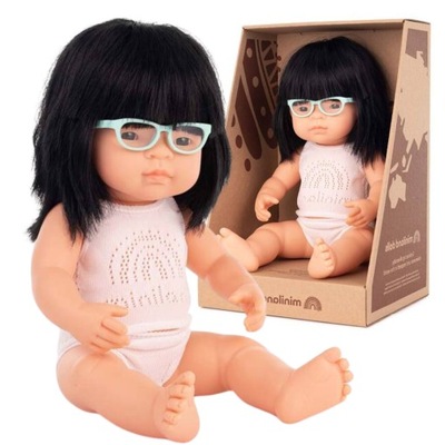 Lalka, dziewczynka Azjatka w okularach | Miniland 38cm