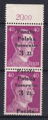 Poczta Lokalna Sosnowiec 1944r. przedruk 3zł/40pf gw. Walocha PZF E930