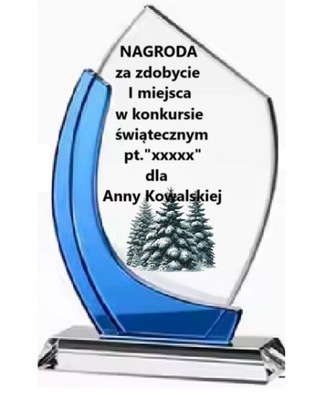 Statuetka szklana z grawerem świątecznym - nagroda za udział w konkursie
