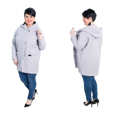 Płaszcz Oversize z Bukli siwy Plus Size 3XL