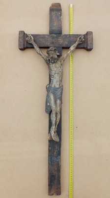 Bardzo stary krzyż XIX w. LUDOWY duży drewniana rzeźba Jezus