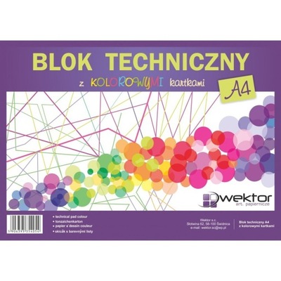 Blok techniczny A4, 160 g/m2, 8 kartek, kolorowy,W