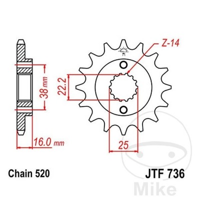 ENGRANAJE PARTE DELANTERA JT F736-16, 16Z, TAMAÑO 520  