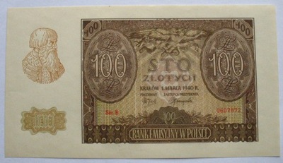 22. 100 zł 1940 B 0607872 Mił. 97b unc