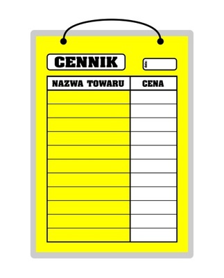 Tabliczka laminowana CENNIK żółty - A4