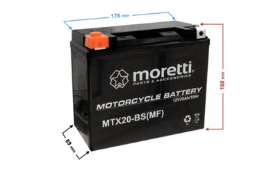 АККУМУЛЯТОР AGM (GEL) MTX20-BS MORETTI